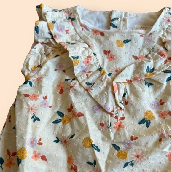 Baby Cat & Jack Cream All Over Floral Print One Piece Ruffle Detail Size 12 Mon - Picture 4 of 6
